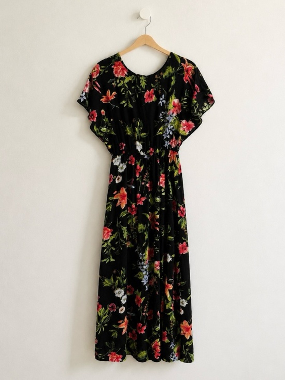 Black Floral Maxi Dress with Flutter Sleeves